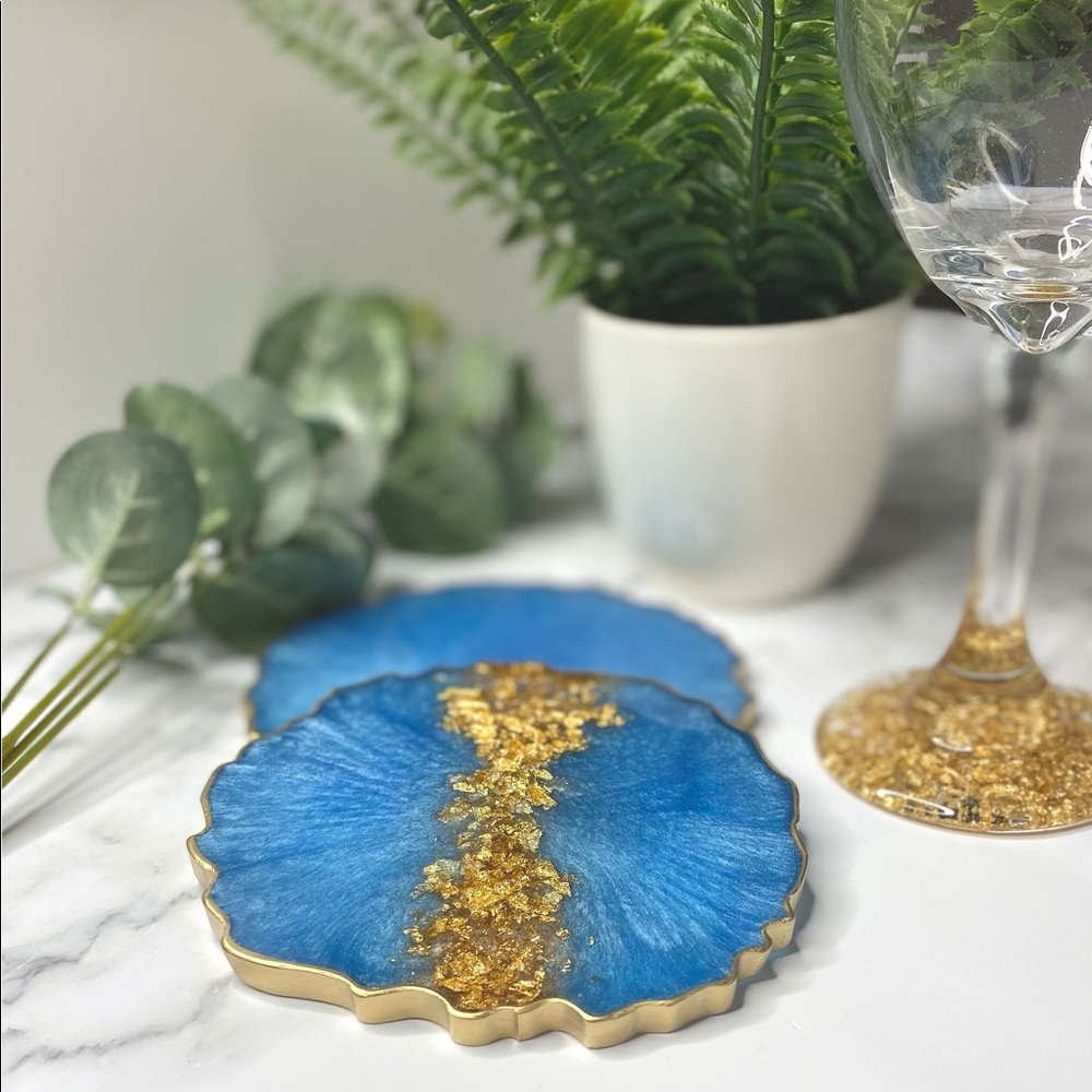 Blue and Gold Geode Coasters - Picture 4 of 10
